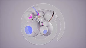Background from spheres, and neon light are mixed on one place. 3D Abstraction.