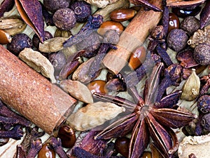 Background from spices for gluhwein photo