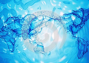 Background of splashes and ripples in the shape of a world map