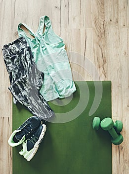 Background with sport clothes and accessories