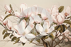 Magnolia botany beauty tree garden background plant nature flowers pink blossoms blooming spring