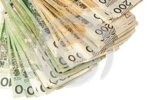 Background. Stack of Polish 100 and 200 zloty banknotes.