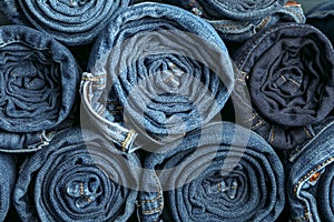 Background of a stack rolled jeans