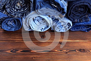 Background of a stack rolled jeans vintage - Image