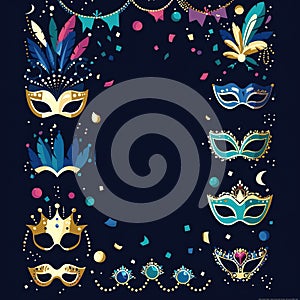 Background with stars and confetti. Mardi gras party background.