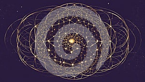 background with stars The image you provided combines the flower of life and the Metatron cube