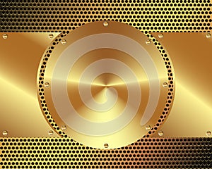 Background of steel gold disks on a metal grid