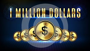 Background of stock market 1 million dollars and golden dollar coin