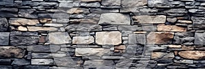 Background of stone wall texture in grey tones, stonework. Generative AI