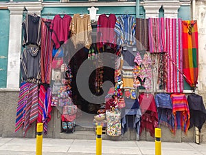 Background of store front fabrics. Ethnic market