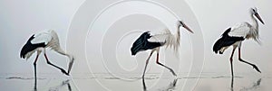 Background with storks. Wide format banner