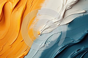 Background with strokes of oil paint in yellow, blue and white, abstract painting
