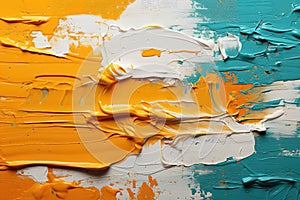 Background with strokes of oil paint in yellow, blue and white, abstract painting