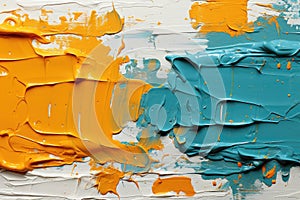Background with strokes of oil paint in yellow, blue and white, abstract painting