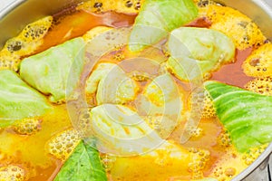 Background of the stuffed cabbage rolls during cooking