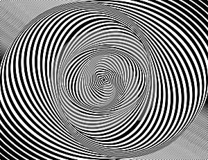 Background in the style of Opt Art. Endless black and white swirling stripes