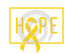 Background with stylized yellow ribbon. World childhood cancer awareness symbol, vector illustration.