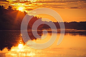 Background of Sunset Sky and River reflections beautiful scenery with natural colors