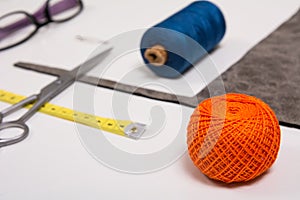 Background for tailor fabric yarn and sewing tools