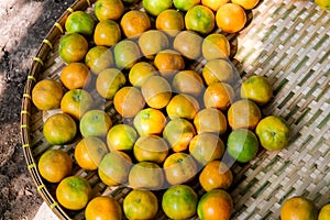 Background of tangerine in Thai basket