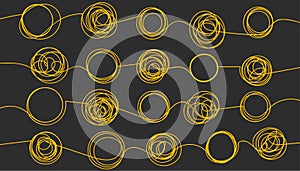 Background with tangled and unraveled doodle hand drawn tangles