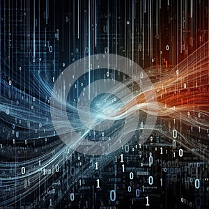 A background of technology with flowing letters that display the digits 0 and 1 in a binary code.
