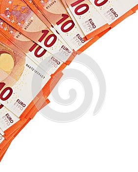 Background of ten euros notes laid in the corner