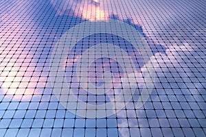 Background texture of bird net with cloud and sky.