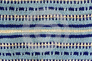 Background texture of blue pattern knitted fabric made of cotton