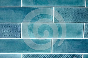 Background and texture blue rectangular tiles