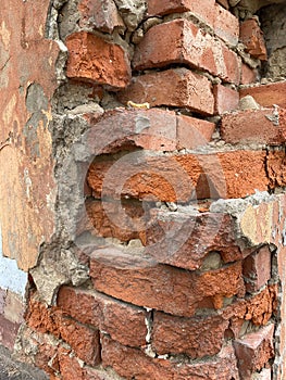 Background and texture of brick wall of red color, grunge style decorative old wall