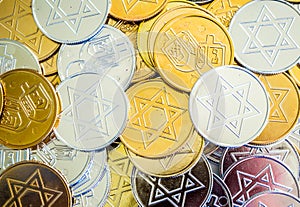 Background texture colorful Hanukkah coins