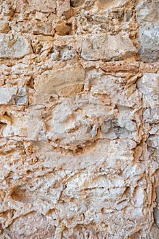 Background texture of limestone stone surface. Shell limestone close-up as background. Shell Limestone Blocks Wall. Shell