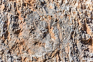 Background and texture of mountain layers and cracks in sedimentary rock on cliff face. Cliff of rock mountain.