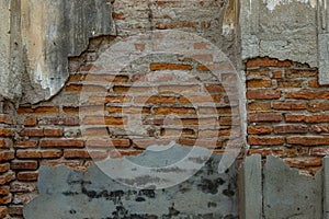 Background texture from old red brick wall with cracked plaster, Copy Space