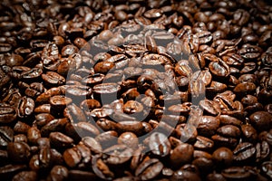 background texture of roasted coffee beans, coffee concept