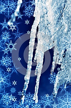 Background texture winter icicles and snowflakes