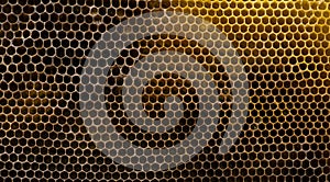 Background, textured black and yellow honeycombs. Bee honey frame, honeycomb wax. Beekeeping.