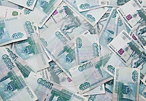 Background of thousand russian roubles bills