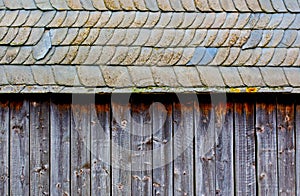 Background of tiles and wooden slats