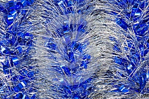 Background of tinsel blue and silver