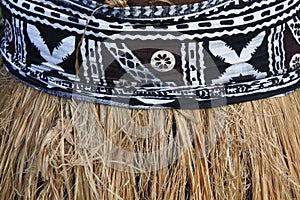 Background of traditional Pacific Island straw skirt and tapa cl photo