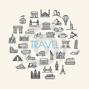 background travel, vacation, famous places Transportation and Vehicles icons