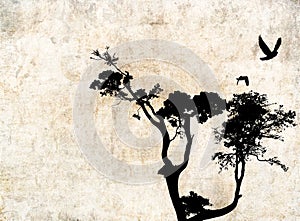 Background with tree and birds.