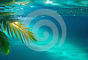 Background of tropical leaves with clear water in the background, concept of relaxation and cleanliness,