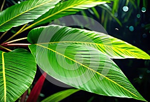 Background of tropical leaves with clear water in the background, concept of relaxation and cleanliness,