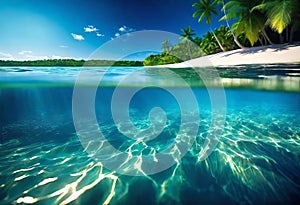 Background of tropical leaves with clear water in the background, concept of relaxation and cleanliness,