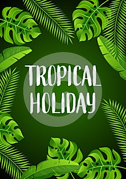 Background with tropical palm leaves. Exotic tropical plants. Illustration of jungle nature