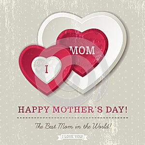 Background with two hearts and wishes text for Mother's Day