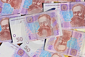 Background of Ukrainian money hryvnia nominal value of fifty